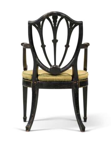 A GEORGE III EBONISED AND POLYCHROME-PAINTED OPEN ARMCHAIR - Foto 4