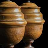 A PAIR OF GEORGE III FRUITWOOD AND LIGNUM VITAE URNS AND COVERS - фото 2