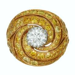 GRAFF DIAMOND AND COLORED DIAMOND SWIRL RING