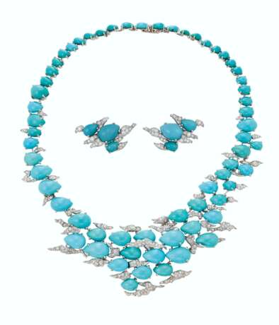 STERL&#201; SET OF TURQUOISE AND DIAMOND JEWELRY - photo 1