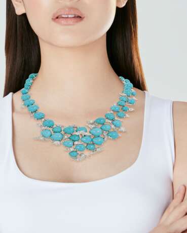 STERL&#201; SET OF TURQUOISE AND DIAMOND JEWELRY - photo 2