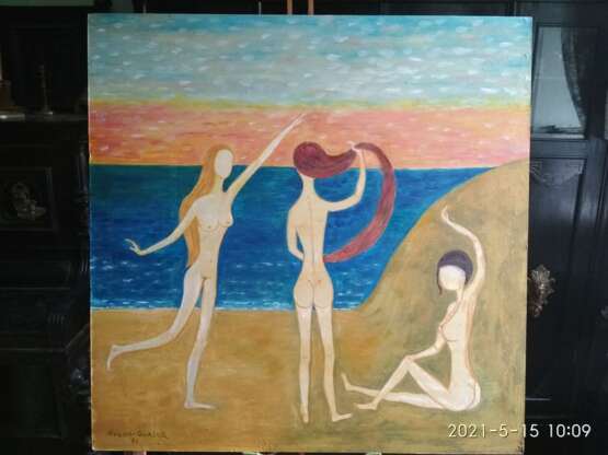 Три Грации Ню. Three Graces nude. Двп на подрамнике Масляные краски Символизм Ню арт Украина 2021 г. - фото 1