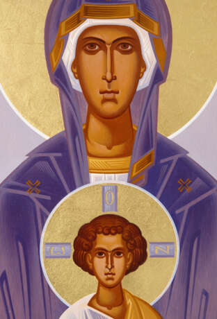 Virgin Mary (Our Lady Nikopea) Naturholz Acrylfarbe Neo-Byzantinisch Religiöses Genre Ukraine 2021 - Foto 2