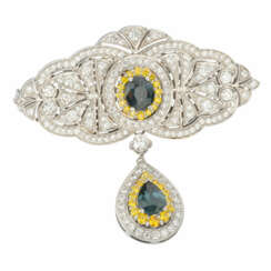 Brooch of gold with diamonds and sapphires