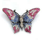 Брошь «Бабочка» из сапфиров рубинов и бриллиантов - фото 1