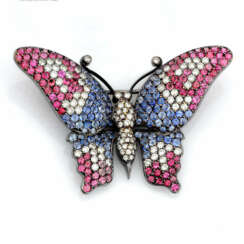 Brooch "Butterfly" with sapphires, rubies and diamonds