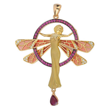 “Pendant in the art Nouveau style with stained-glass rubies and enamel” - photo 1