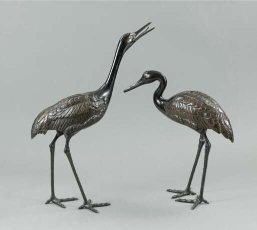 Paar Kraniche, Bronze, Japan, Meiji - Foto 4