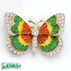 Брошь «Бабочка» с многоцветной эмалью и бриллиантами