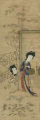 Im Stil von Gu Jianlong (1606 - nach 1684): Damen im Garten, Tusche und Farbe auf Seide