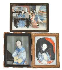 Three reverse glass paintings with portraits of women