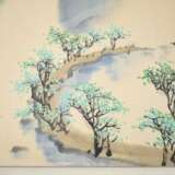 Zwei gerahmte Malereien, eine Flusslandschaft und eine Libelle mit Bambus - photo 2
