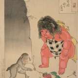 Tsukioka Yoshitoshi: Kintoki als Schiedsrichter beim Ringkampf zwischen Hasen und Affen, ' 'Kintoki-yama no tsuki', Serie: 'Tsuki hyaku sugata' - фото 1