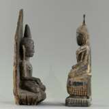 Zwei Figuren des Buddha Shakyamuni aus Holz - photo 2