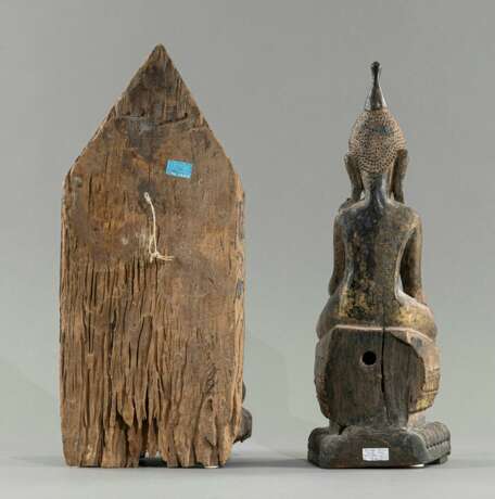 Zwei Figuren des Buddha Shakyamuni aus Holz - Foto 3