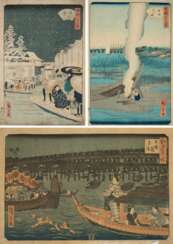 Utagawa Hiroshige II: Zwei kolorierte Holzdrucke aus der Serie 'Tôtô sanjûrokkei', Titel:'Yoroi no watashi', sign.: Hiroshige ga, Verlag: Ai-To, Datum: 1862 - Titel: 'Nakazu Mitsumata', sign.: Hiroshige ga (Verleger: Ai-To, Fehlstelle im Papier), Datum: 1
