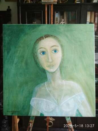 Портрет девушки с синими глазами. Двп на подрамнике Масляные краски Реализм Портрет Украина 2021 г. - фото 2