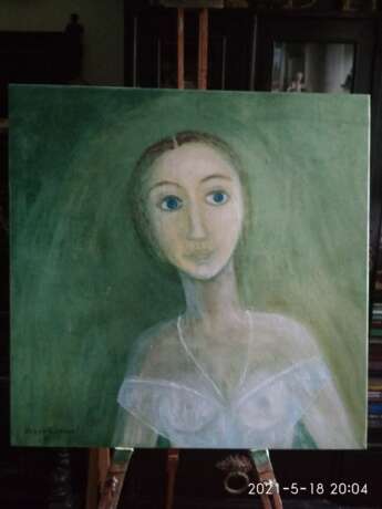 Портрет девушки с синими глазами. Двп на подрамнике Масляные краски Реализм Портрет Украина 2021 г. - фото 1