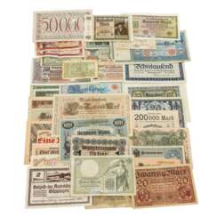 Konvolut hist. Banknoten, vorwiegend Deutschland 1. H. 20. Jahrhundert.-
