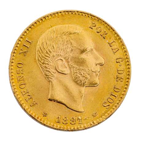 Spanien - 25 Pesetas 1881, GOLD, - фото 1