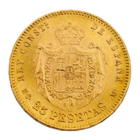 Spanien - 25 Pesetas 1881, GOLD, - фото 2