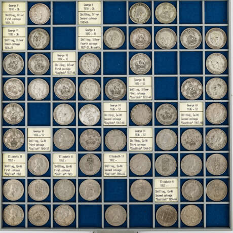 England - Mehrere Tableaus Silver Shillings, - фото 5