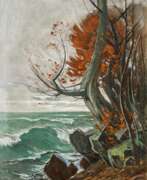 Karl Hagemeister. Strandbild mit Buche und rotem Laub im Herbst