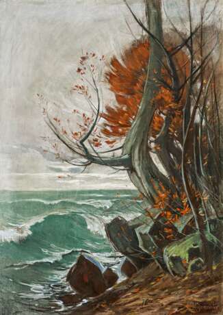 Karl Hagemeister. Strandbild mit Buche und rotem Laub im Herbst - Foto 1