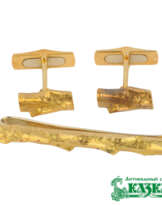 Комплект запонки и заколка для галстука «Деревяшки»