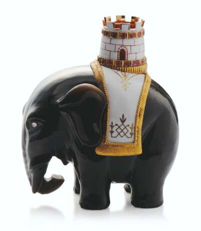 Fabergé. A LARGE JEWELLED AND ENAMEL GOLD-MOUNTED OBSIDIAN MODEL OF AN ELEPHANT AND CASTLE - photo 2
