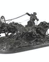 A VERY LARGE BRONZE GROUP 'A PLEASURE RIDE IN A WINTER TROIKA'