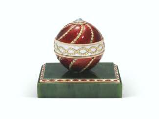 A GEM-SET, GUILLOCH&#201; ENAMEL AND TWO-COLOUR GOLD-MOUNTED NEPHRITE BELL-PUSH