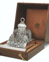 A PARCEL-GILT SILVER-MOUNTED GLASS INKWELL