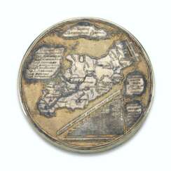 A PARCEL-GILT SILVER AND NIELLO CARTOGRAPHIC BOX