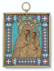 A CLOISONN&#201; ENAMEL SILVER-GILT AND SEED-PEARL ICON OF IVERSKAIA MOTHER OF GOD