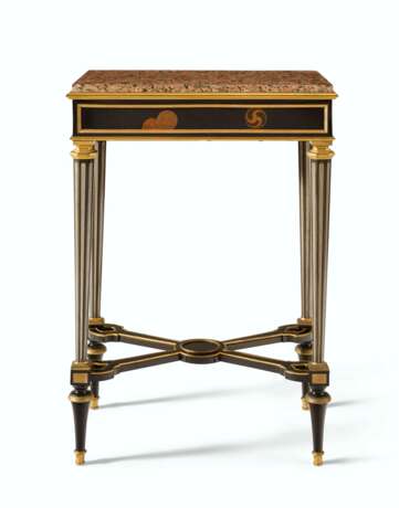 A PAIR OF LOUIS XVI ORMOLU-MOUNTED, PEWTER AND LACQUERED TOLE-INLAID EBONY AND EBONIZED TABLES DE CAFE - photo 4