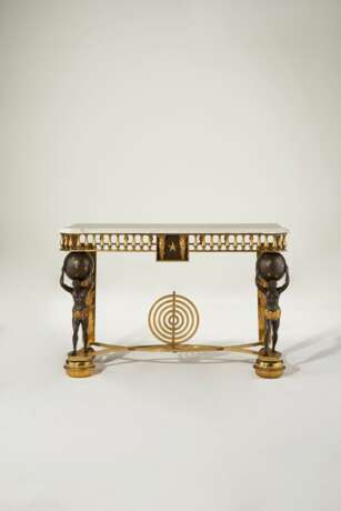A PAIR OF NEOCLASSICAL STYLE ORMOLU AND PATINATED BRONZE CONSOLE TABLES - photo 2