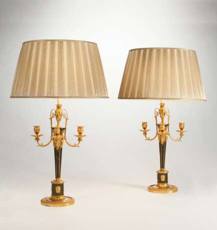 A PAIR OF AUSTRIAN ORMOLU AND PATINATED BRONZE FOUR-BRANCH CANDELABRA, MOUNTED AS LAMPS - photo 1