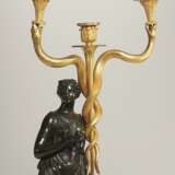 A PAIR FRENCH ORMOLU AND PATINATED BRONZE THREE-BRANCH CANDELABRA - фото 4