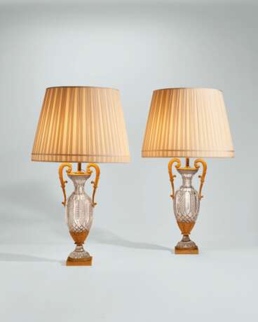 A PAIR OF CHARLES X ORMOLU-MOUNTED CUT-GLASS VASES, MOUNTED AS LAMPS - фото 1