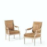 A PAIR OF LOUIS XVI GRAY-PAINTED FAUTEUILS - фото 1