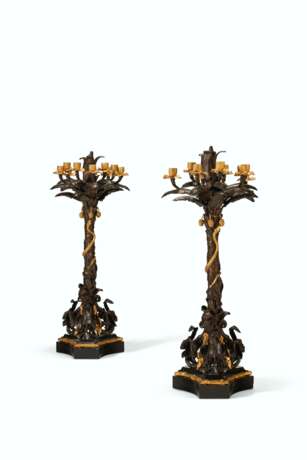 A PAIR OF FRENCH ORMOLU AND PATINATED BRONZE TEN-LIGHT CANDELABRA - photo 1