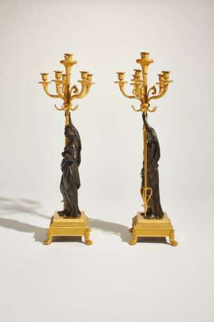 A PAIR OF FRENCH ORMOLU AND PATINATED BRONZE SIX-LIGHT CANDELABRA - photo 2