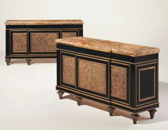 A PAIR OF BLACK LACQUER, PATINATED BRONZE AND ALABASTER SIDE CABINETS - photo 1