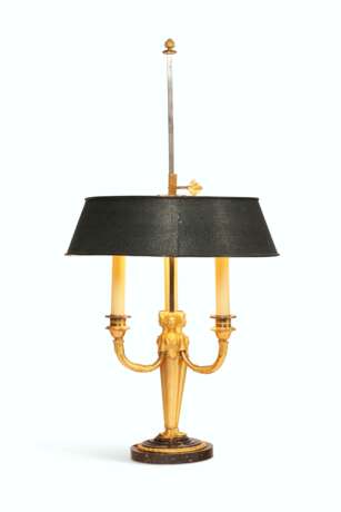 A SWEDISH ORMOLU AND PORPHYRY THREE-BRANCH BOUILLOTTE LAMP - фото 1