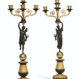 A PAIR OF CHARLES X ORMOLU AND PATINATED BRONZE FOUR-BRANCH CANDELABRA - фото 1