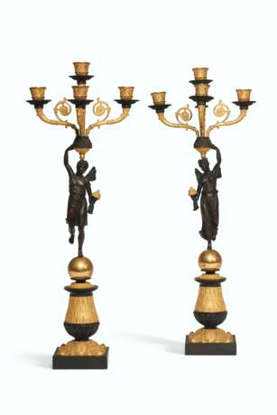 A PAIR OF CHARLES X ORMOLU AND PATINATED BRONZE FOUR-BRANCH CANDELABRA - фото 1