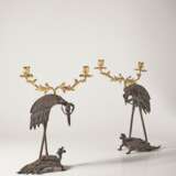 A PAIR OF FRENCH ORMOLU AND PATINATED BRONZE TWO-LIGHT CANDELABRA - фото 3