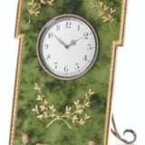 Fabergé. A JEWELLED, TWO-COLOUR GOLD-MOUNTED AND SILVER-GILT NEPHRITE DESK CLOCK - photo 1