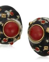 TRIANON TURBO SHELL, CORAL AND GOLD EARRINGS